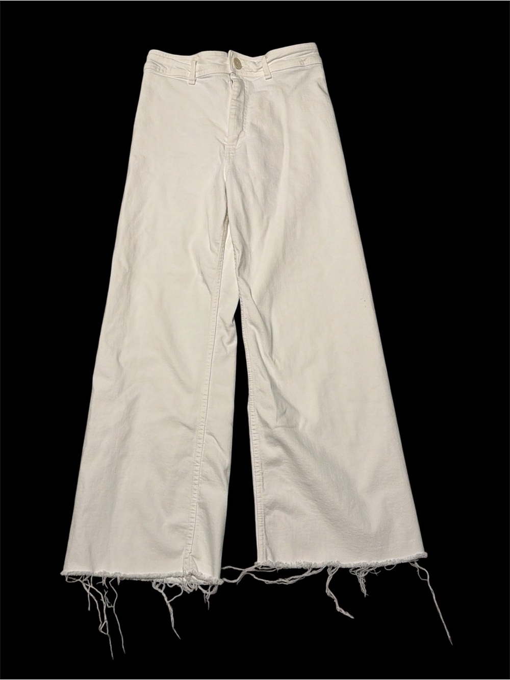 Zara Marine Straight Jeans White Wide Leg High Rise Raw Hem Size 8 EUC